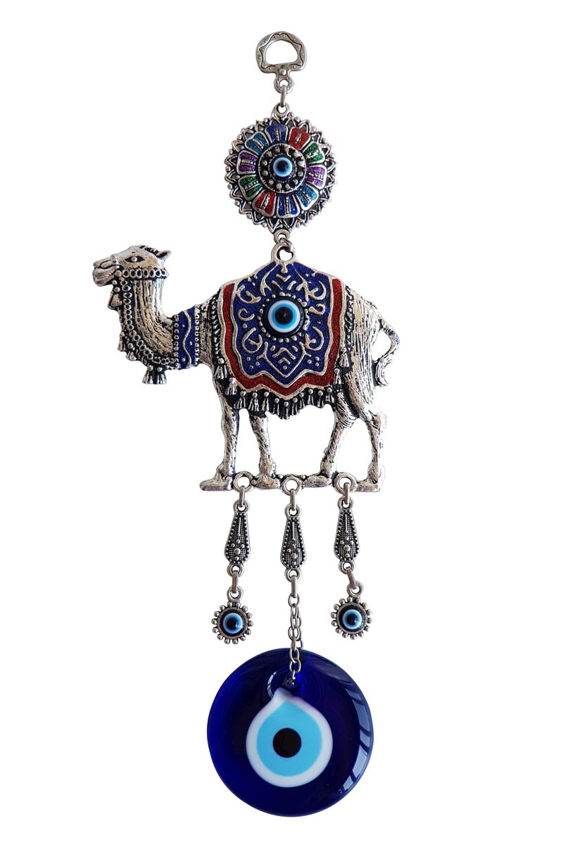 Erbulus Glass Blue Evil Eye Colourful Camel Protection Charm - Turkish Nazar Bead - Evil Eye Camel Wall Hanging Ornament Decor and Home Protection in a Box - Image 1